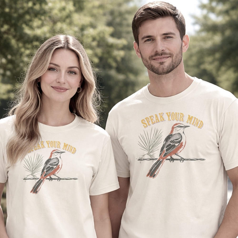 Speak Your Mind Songbird Perched on Barbed Wire Tee
